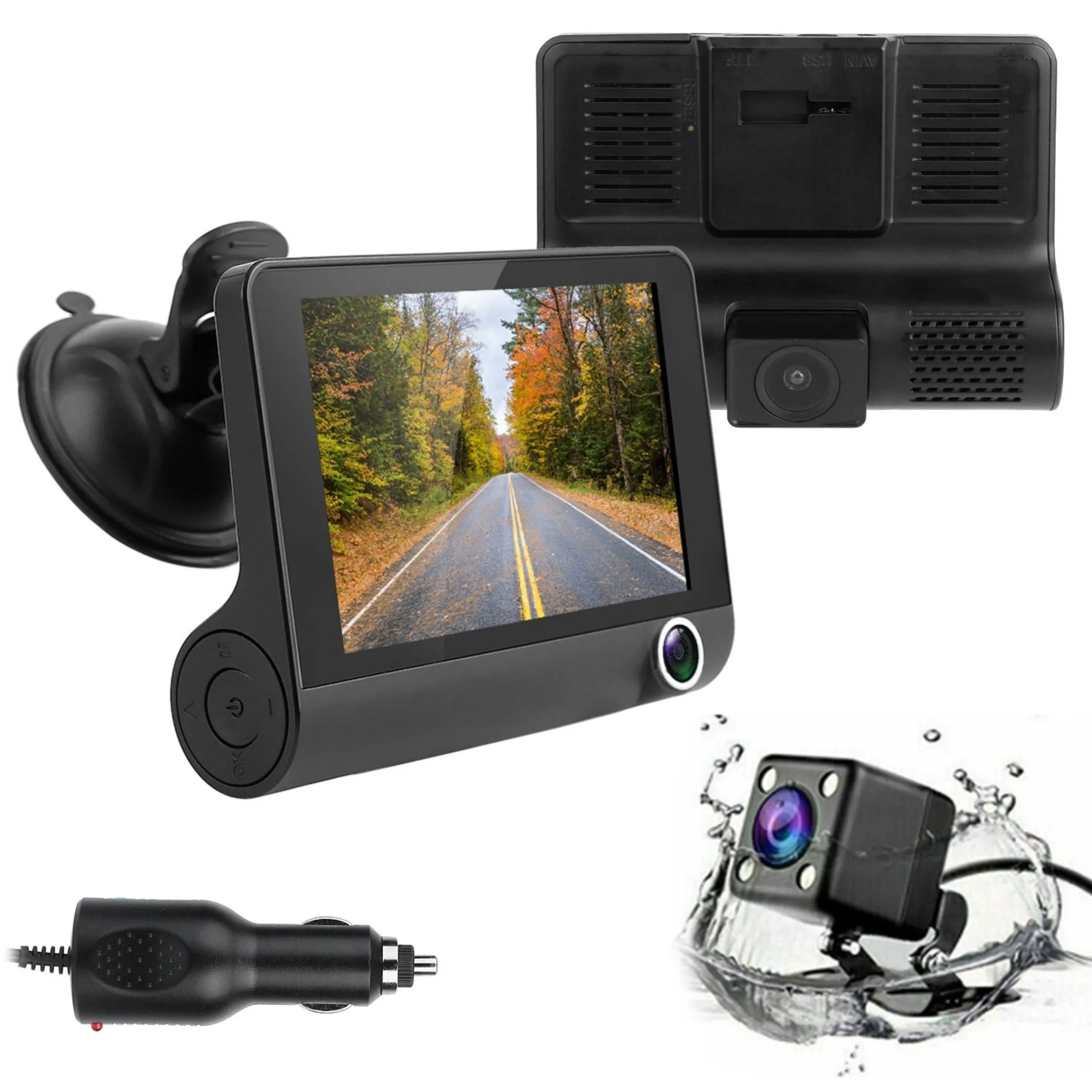 1080P 4" Touch Car DVR Dash Cam 3 Lens Vehicle Recorder Loop Record