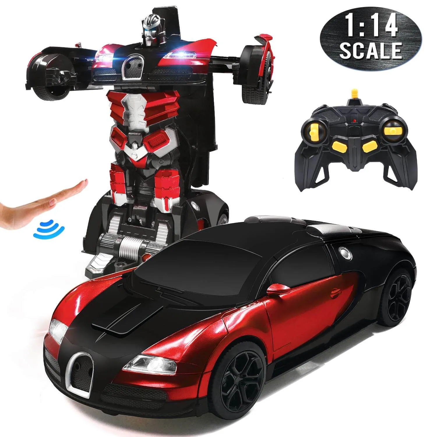 1:14 Remote Control Transformer Robot Car Toys Gesture Sensing RC Car Transforming with Sounds, LED Lights