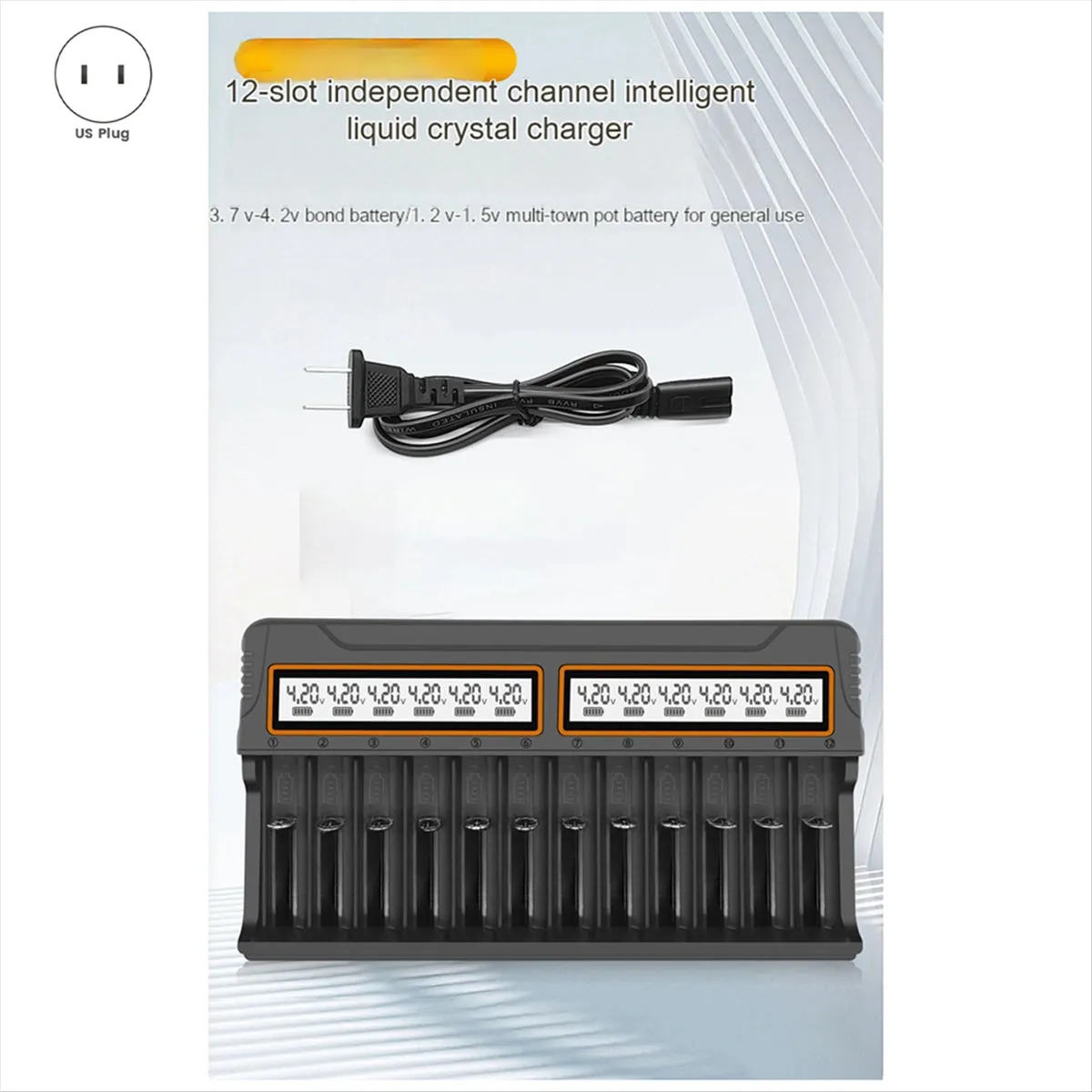 12-Slot 18650 Battery Charger with Display