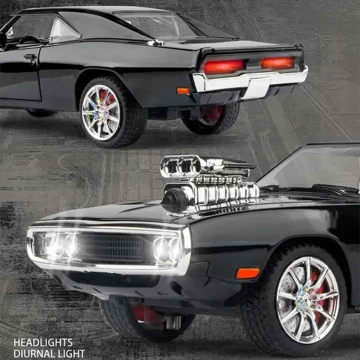 1:24 BIG FAST AND FURIOUS CAR DODGE CHARGER DIECAST MODEL METAL PULL-BACK CAR WITH SOUND LIGHT AND OPENING DOORS: A KIDS' TOY VEHICLE GIFT