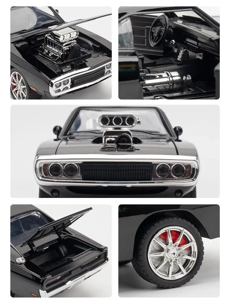 1:24 BIG FAST AND FURIOUS CAR DODGE CHARGER DIECAST MODEL METAL PULL-BACK CAR WITH SOUND LIGHT AND OPENING DOORS: A KIDS' TOY VEHICLE GIFT