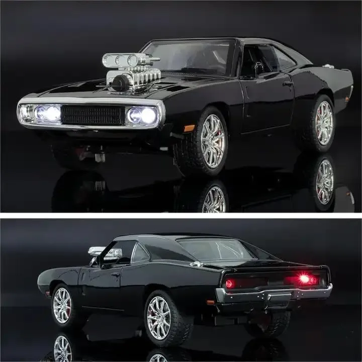 1:24 BIG FAST AND FURIOUS CAR DODGE CHARGER DIECAST MODEL METAL PULL-BACK CAR WITH SOUND LIGHT AND OPENING DOORS: A KIDS' TOY VEHICLE GIFT