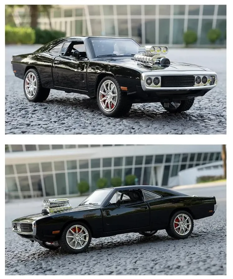 1:24 BIG FAST AND FURIOUS CAR DODGE CHARGER DIECAST MODEL METAL PULL-BACK CAR WITH SOUND LIGHT AND OPENING DOORS: A KIDS' TOY VEHICLE GIFT