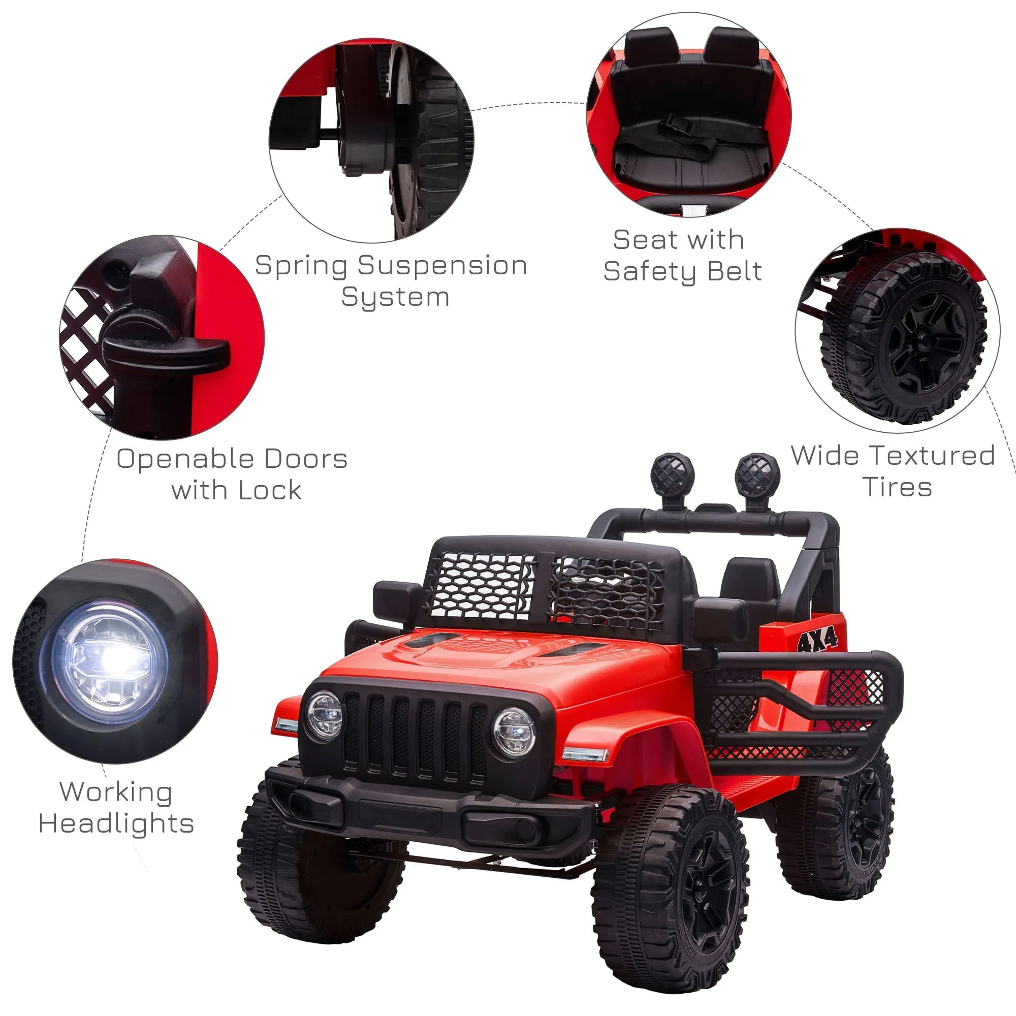 12V Battery-powered 2 Motors Kids Electric Ride On Car Truck Off-road Toy with Parental Remote Control Horn Lights Suspension Wheels for 3-6 Years Old Red