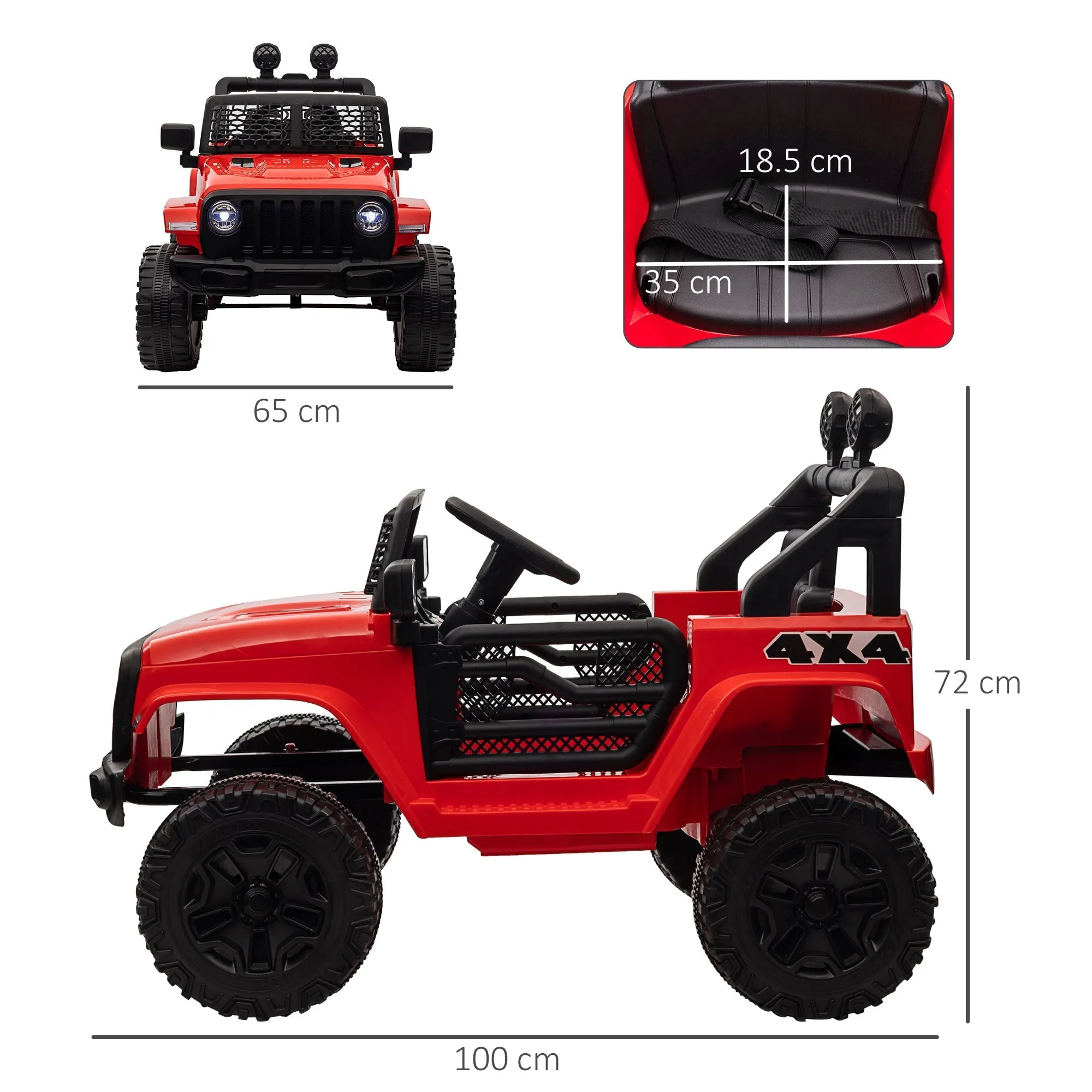 12V Battery-powered 2 Motors Kids Electric Ride On Car Truck Off-road Toy with Parental Remote Control Horn Lights Suspension Wheels for 3-6 Years Old Red