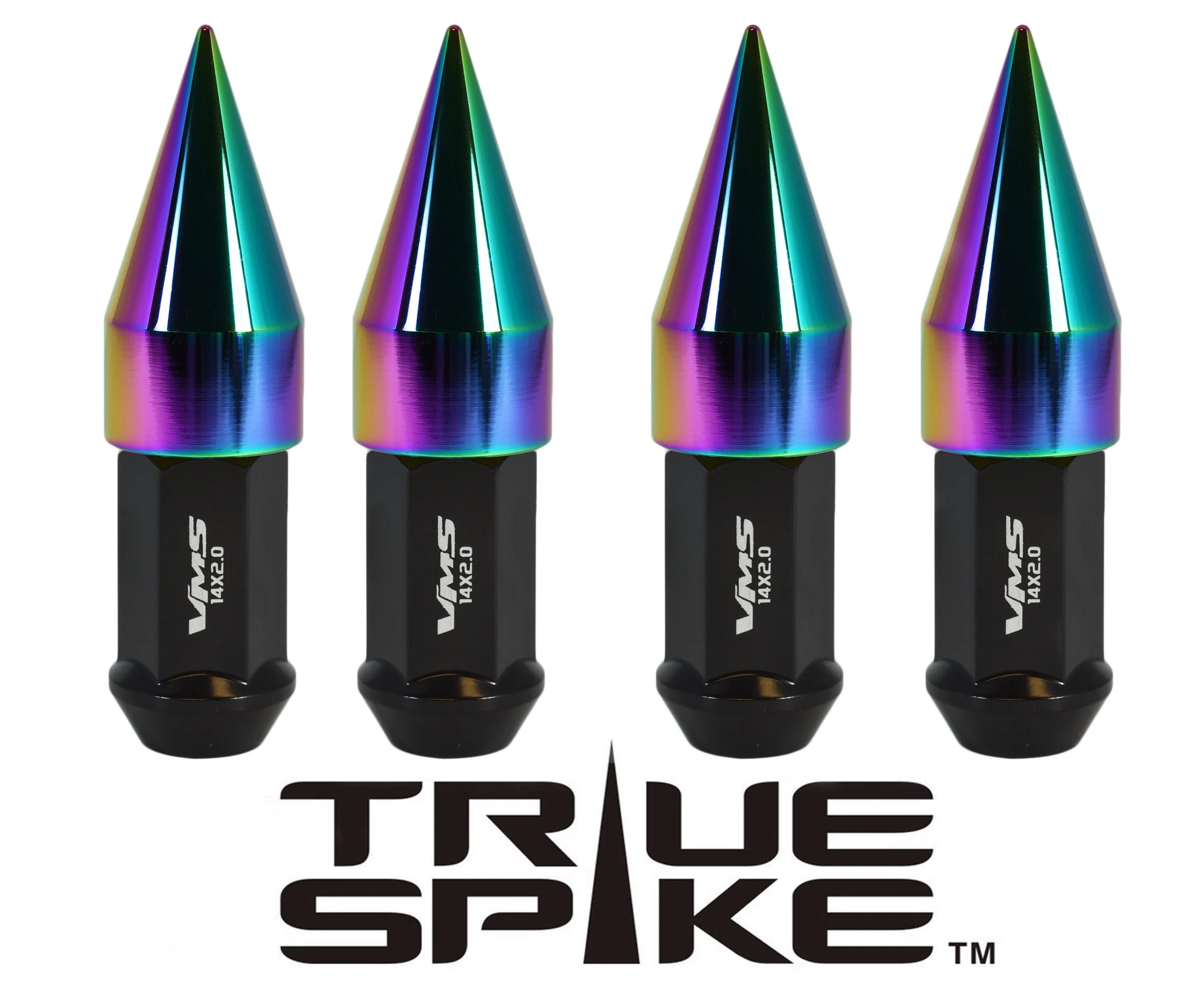 14X1.5 MM 89MM LONG CARS ONLY!! NO TRUCKS!!  EXTENDED 2ND DESIGN SPIKE (25MM DIAMETER) STEEL LUG NUTS ANODIZED ALUMINUM CAPS // 25MM CAP DIAMETER 51MM CAP LENGTH PART NUMBER LGC021