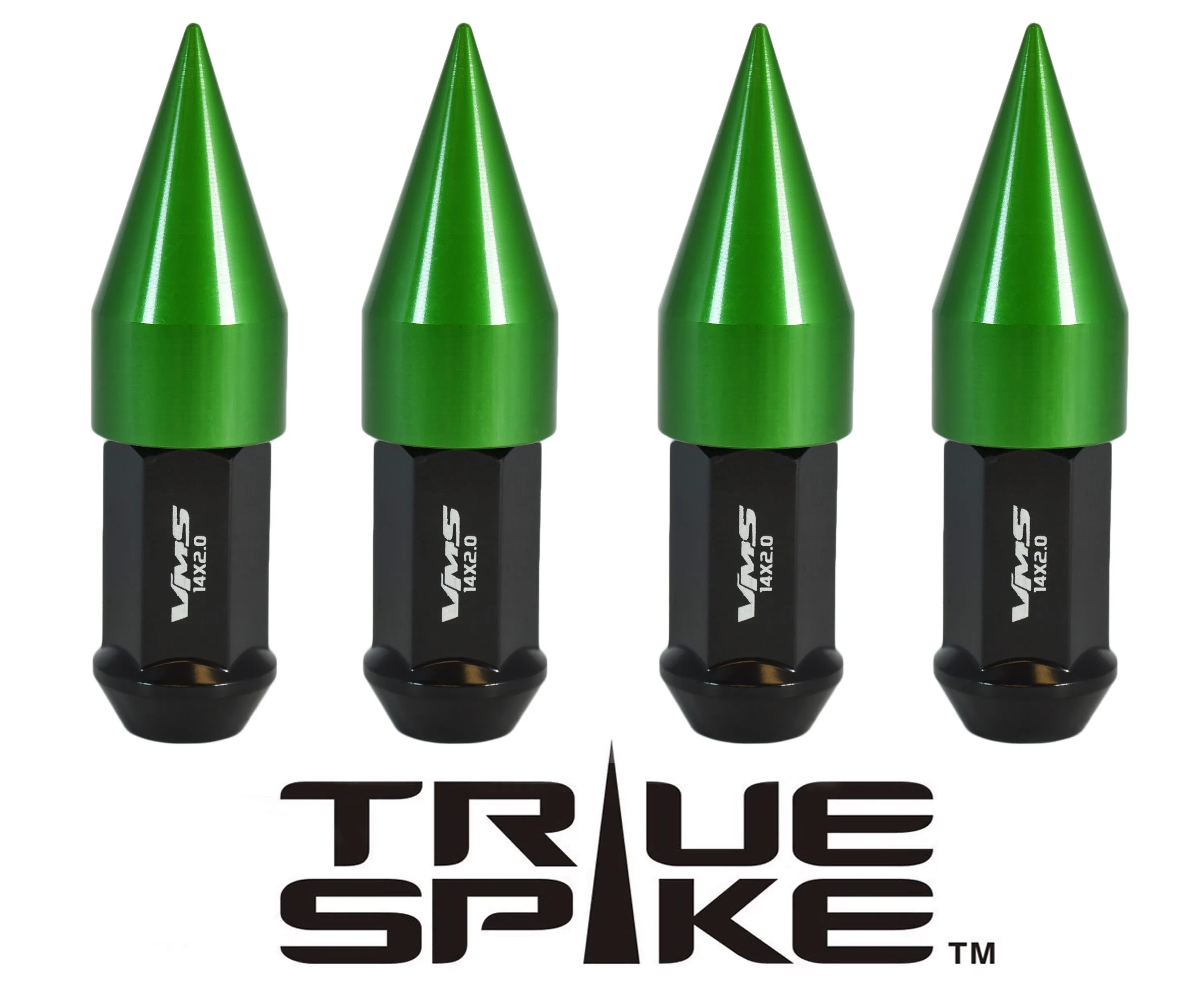 14X1.5 MM 89MM LONG CARS ONLY!! NO TRUCKS!!  EXTENDED 2ND DESIGN SPIKE (25MM DIAMETER) STEEL LUG NUTS ANODIZED ALUMINUM CAPS // 25MM CAP DIAMETER 51MM CAP LENGTH PART NUMBER LGC021