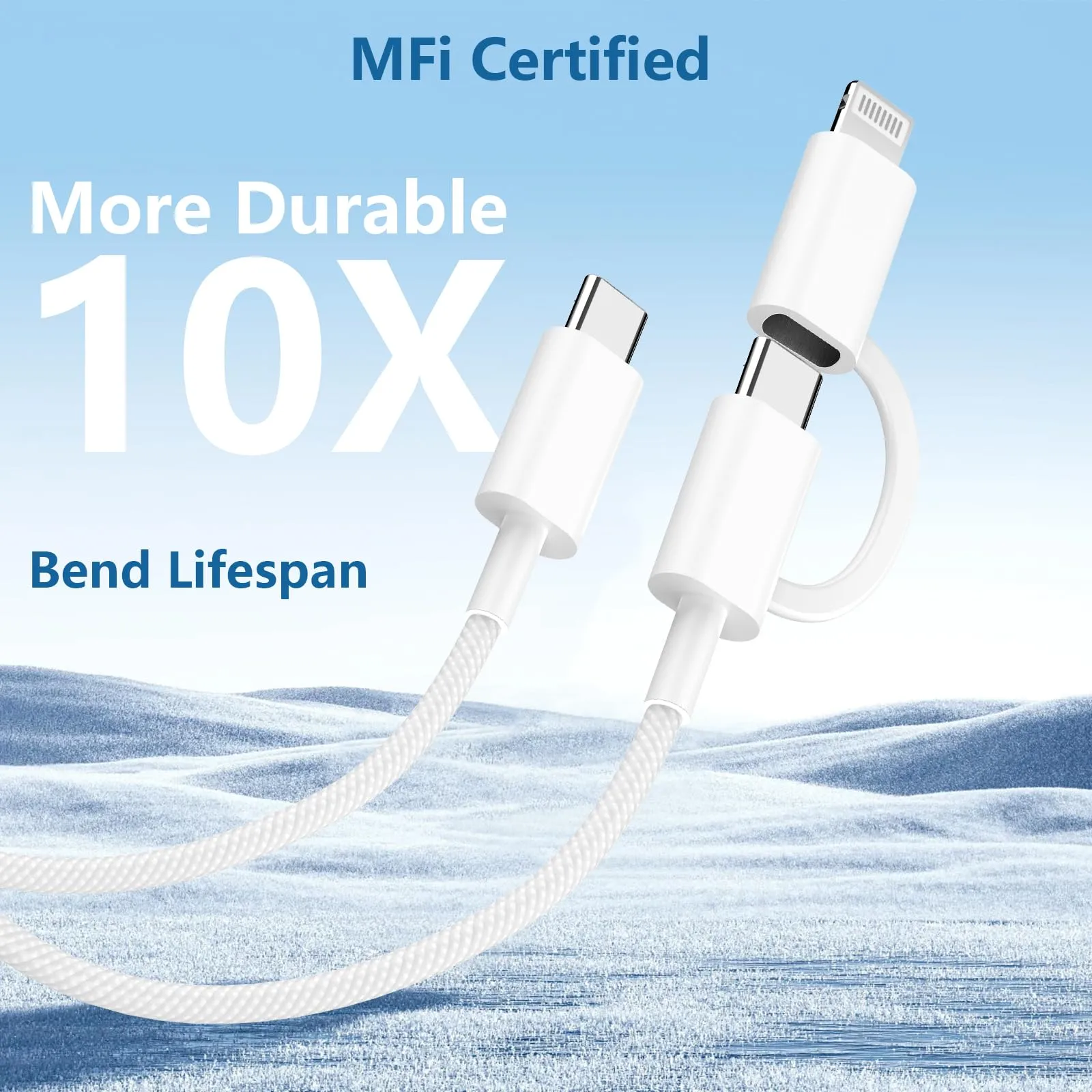 2 in 1 iPhone Fast Charging Cable, 2Pack USB C to USB C Cable 100W USB C Fast Charging CarPlay Cable Multi Charger Cord Auto Link with Lightning Adapter for iPhone 16 15 14 13 12 iPad Airpods, Galaxy