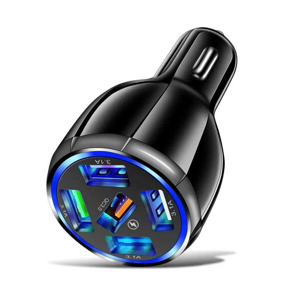 2 Pack 5 Port USB Fast Car Charger with LED Display Charge 5 Devices