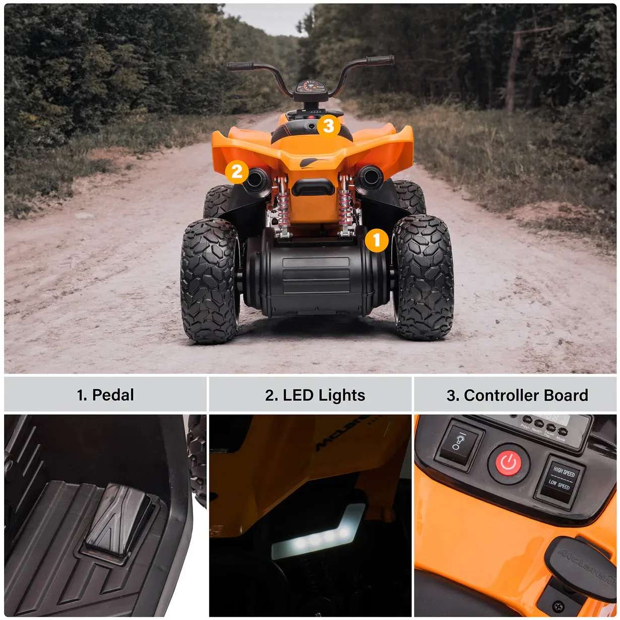 2025 McLaren MCL 35 Kids Ride On ATV Car 12V Quad | LED Lights | Music | Suspension | Ages 3-8 | Speed 3-7KPH