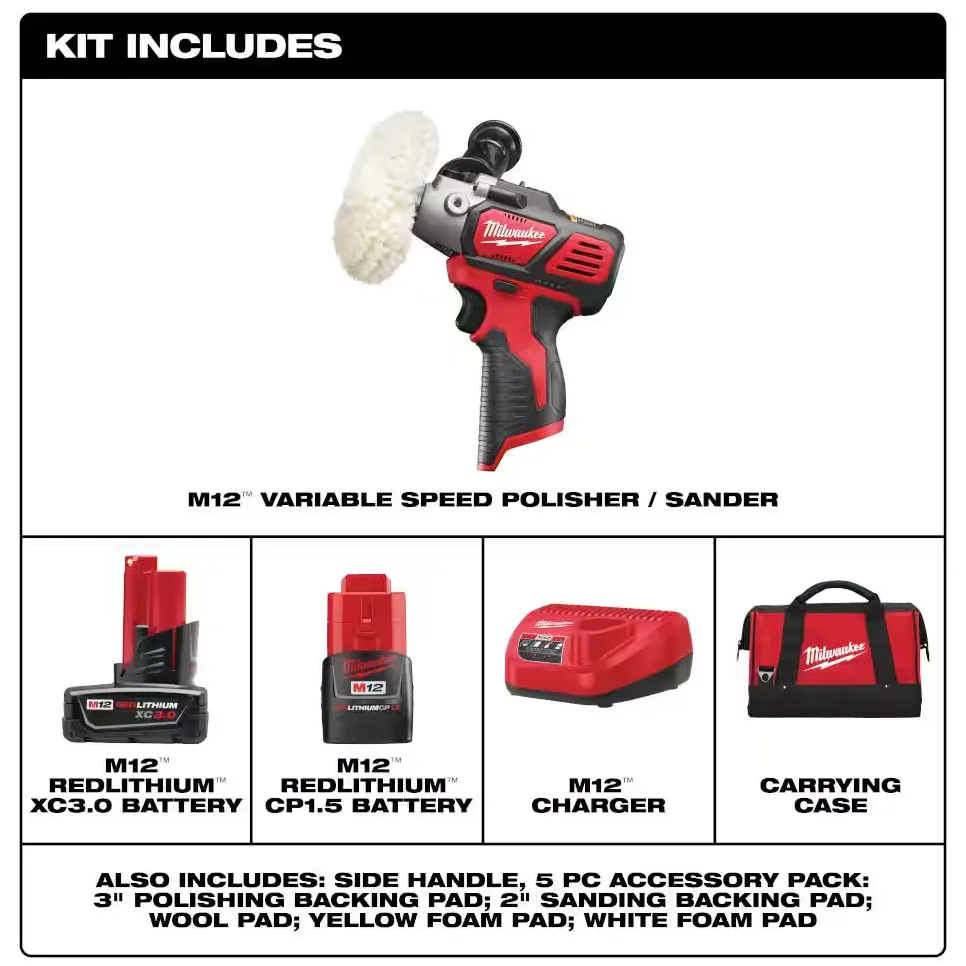 2438-22X Milwaukee M12 Fuel Variable Speed Polisher / Sander Kit