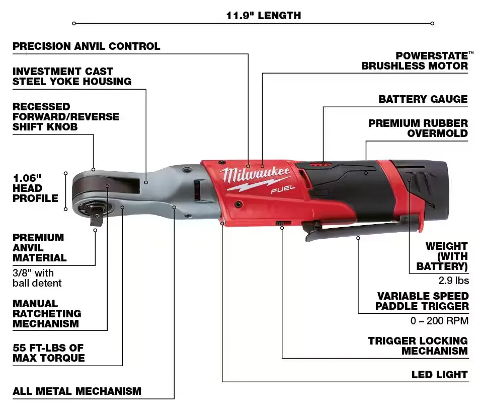 2557-22 Milwaukee M12 Fuel 3/8" Ratchet 2 Battery Kit