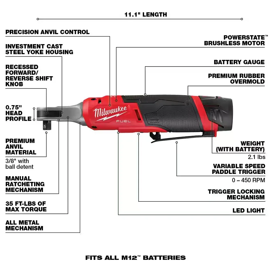 2567-22 Milwaukee M12 Fuel 3/8" High Speed Ratchet Kit