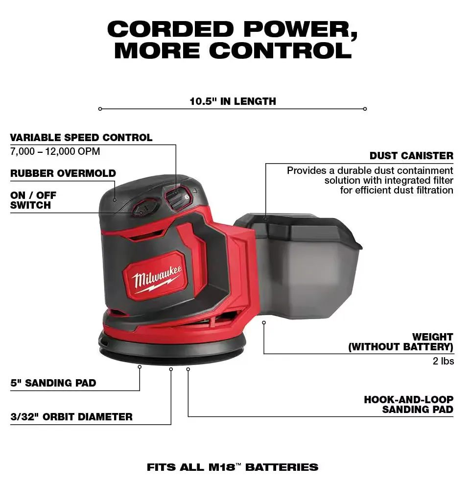 2648-20 Milwaukee M18 5" Orbital Sander (Tool Only)