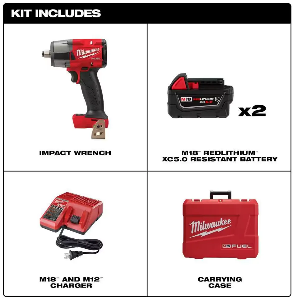 2962-22R Milwaukee M18 Fuel 1/2" Mid Torque Impact Wrench w/ Friction Ring Kit