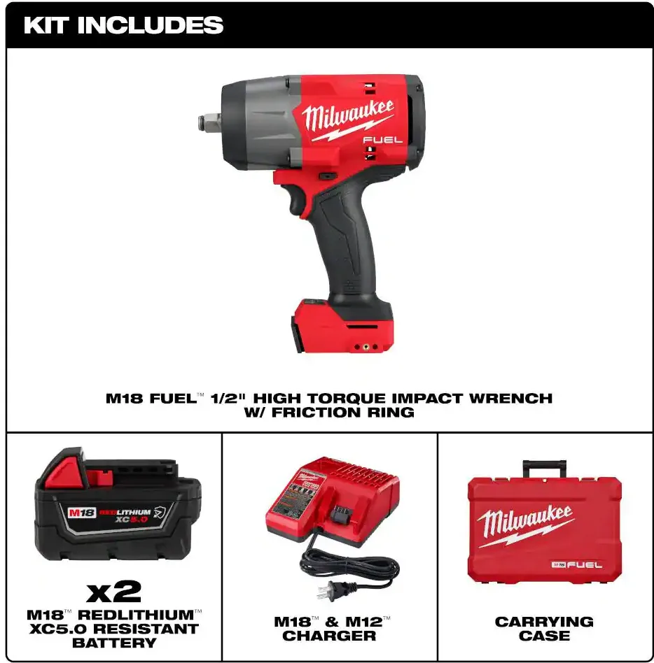 2967-22 Milwaukee M18 Fuel 1/2" High Torque Impact Wrench w/ Friction Ring Kit