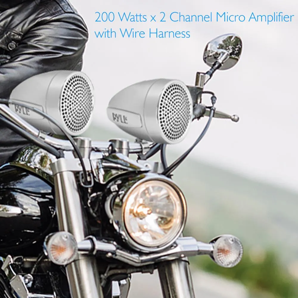 300 Watts Motorcycle/Atv/Snowmobile Mount Amplifier W/Dual Handle-Bar Mount Aluminium Die-Cast Weatherproof Speakers W/Mp3/Ipod Input & Usb Charger.