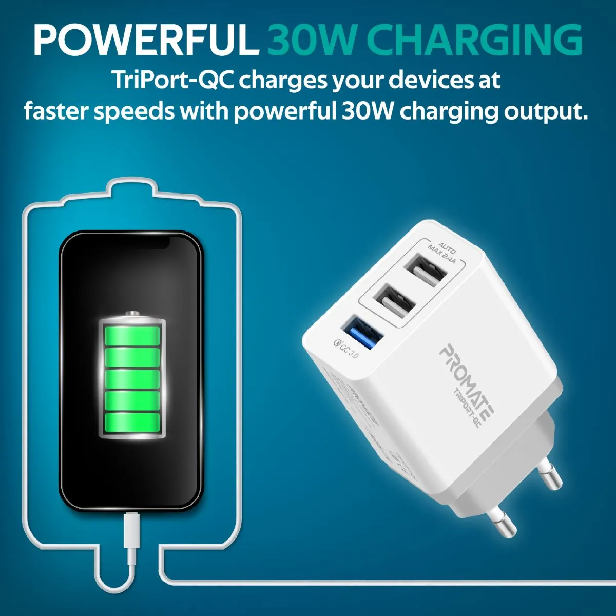 30W Universal Qualcomm Quick Charging Wall Charger