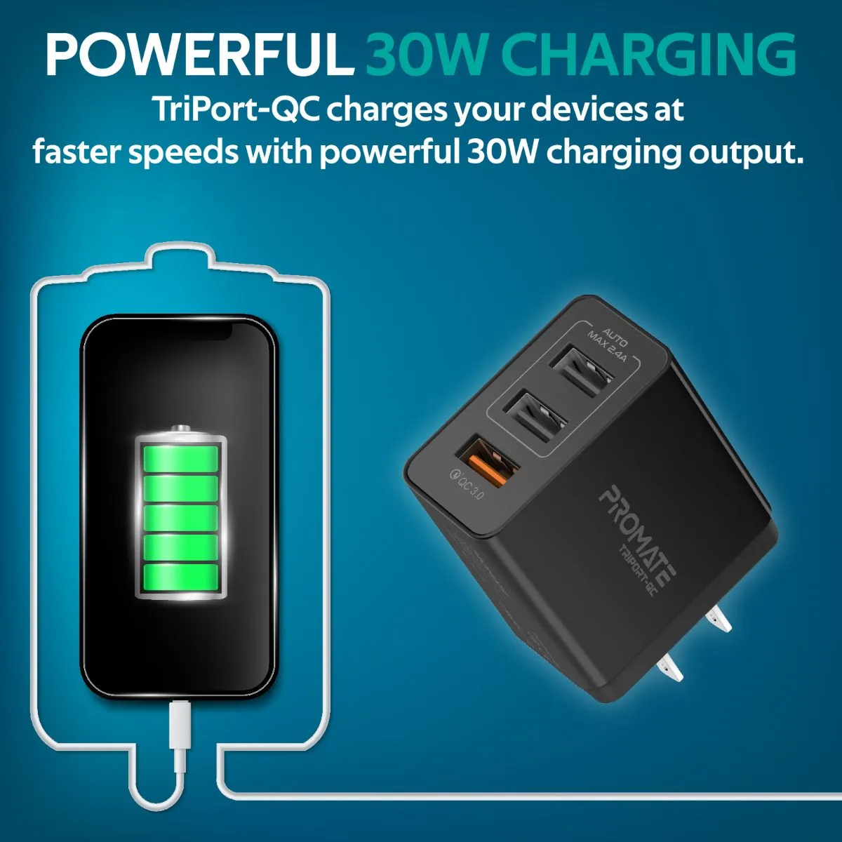 30W Universal Qualcomm Quick Charging Wall Charger