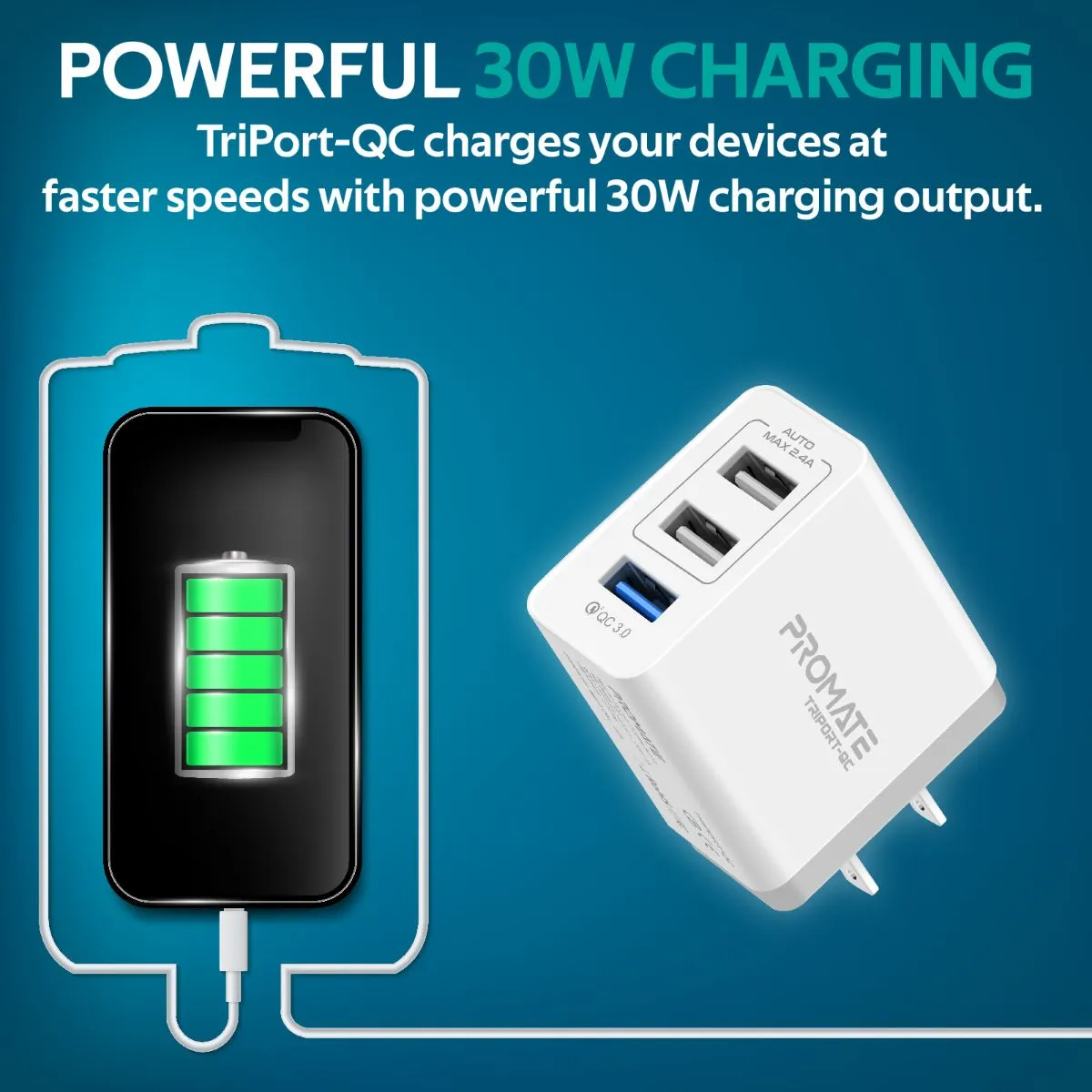 30W Universal Qualcomm Quick Charging Wall Charger