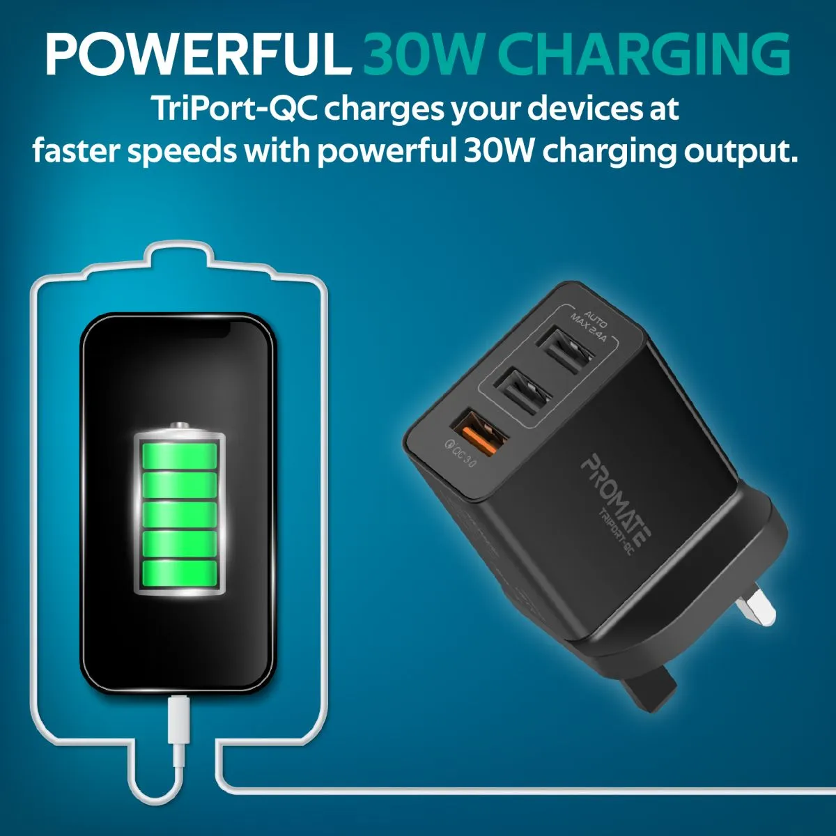 30W Universal Qualcomm Quick Charging Wall Charger