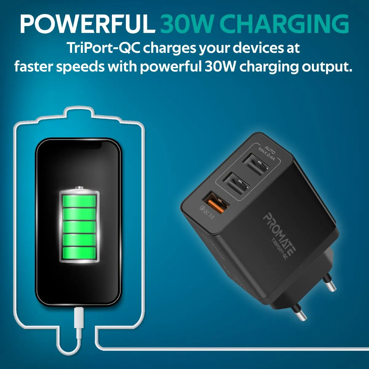 30W Universal Qualcomm Quick Charging Wall Charger