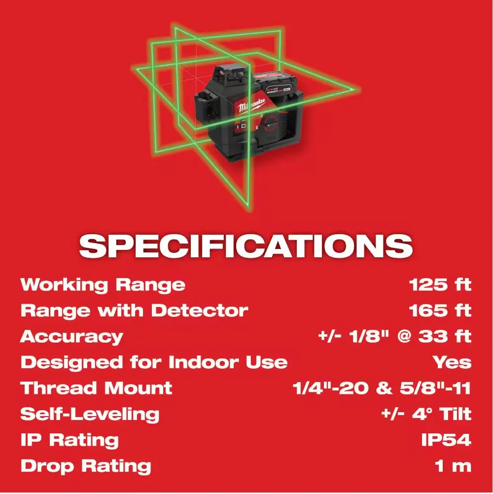 3632-21 Milwaukee M12 250FT 3-Plane  Laser Level Kit