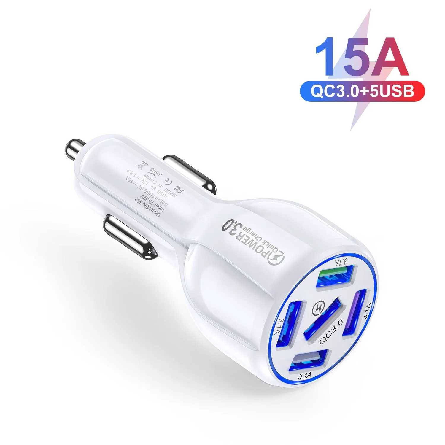 5-port 15A QC3.0 5USB Car Fast Charger Adapter For Five Mobile Phone