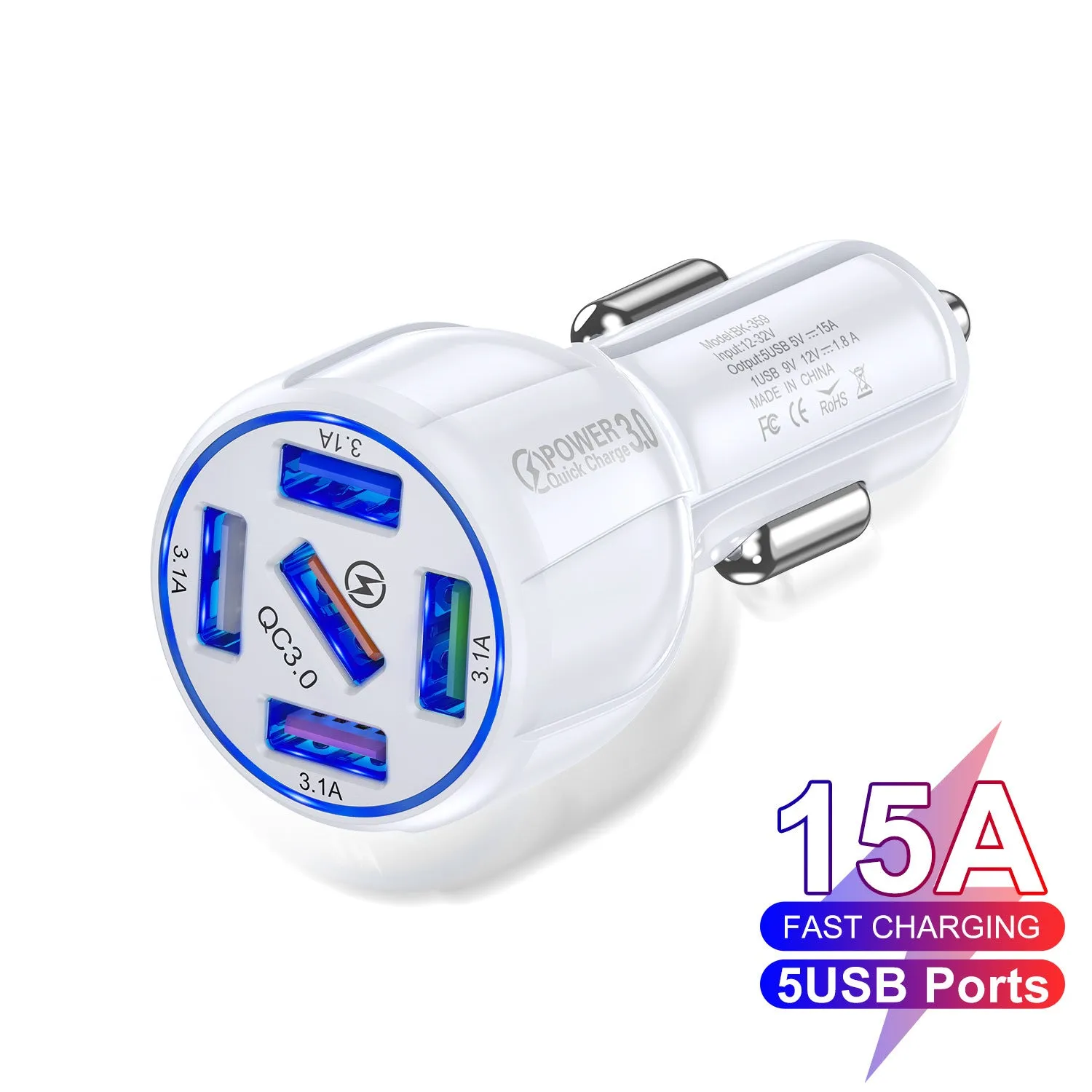 5-port 15A QC3.0 5USB Car Fast Charger Adapter For Five Mobile Phone