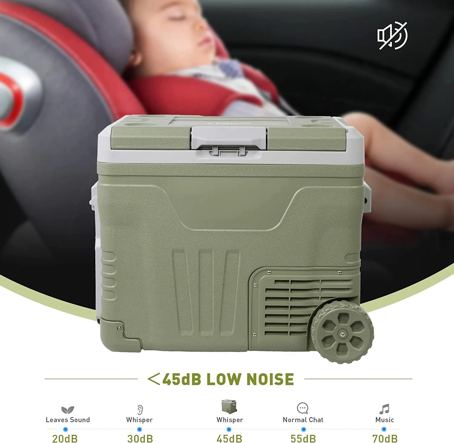 52 Quart  Portable Car Refrigerator Freezer with Wheels & Pull Rod, Temperature Display (-4℉-68℉), 12/24V DC & 100-240V AC