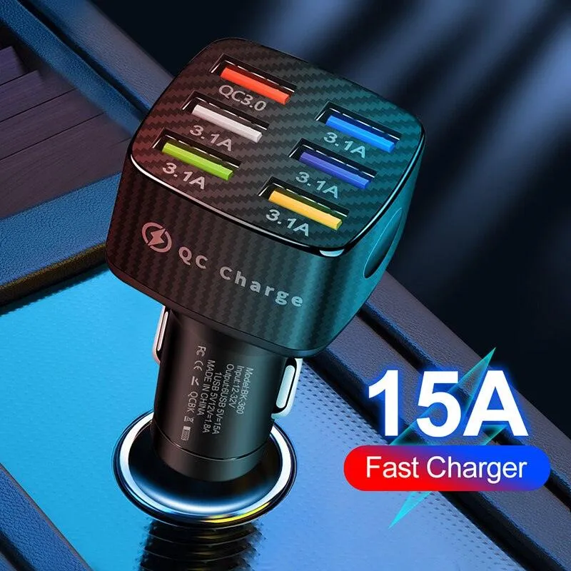 6 USB Multi-function QC3.0 15A Car Fast Charger