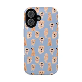 Adorable Golden Retriever Phone Case with Blue Background