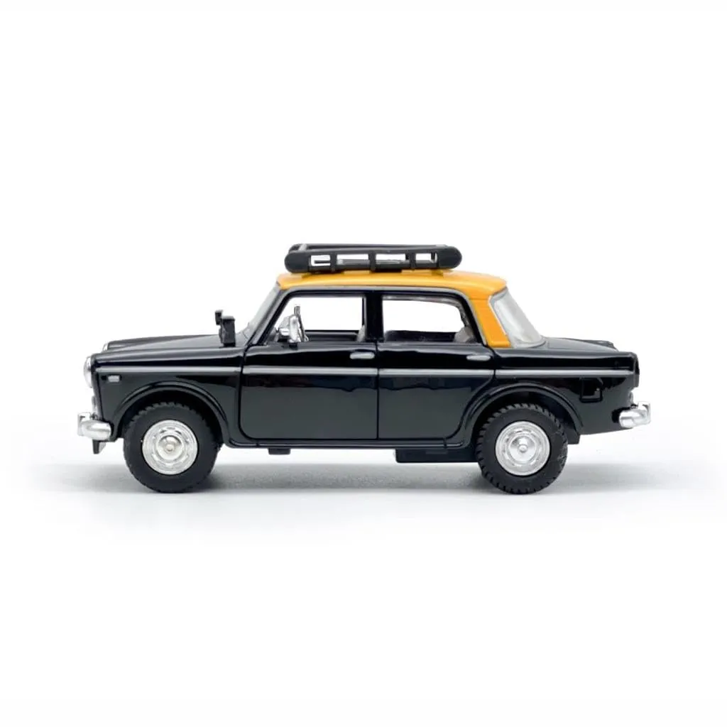 Amisha Gift Gallery Plastic Toys Bombay Ambassador Taxi car Toy, Pull Back Action, Excellent Body Graphics, Door openable Pack of 1, Color (Black Taxi Car)