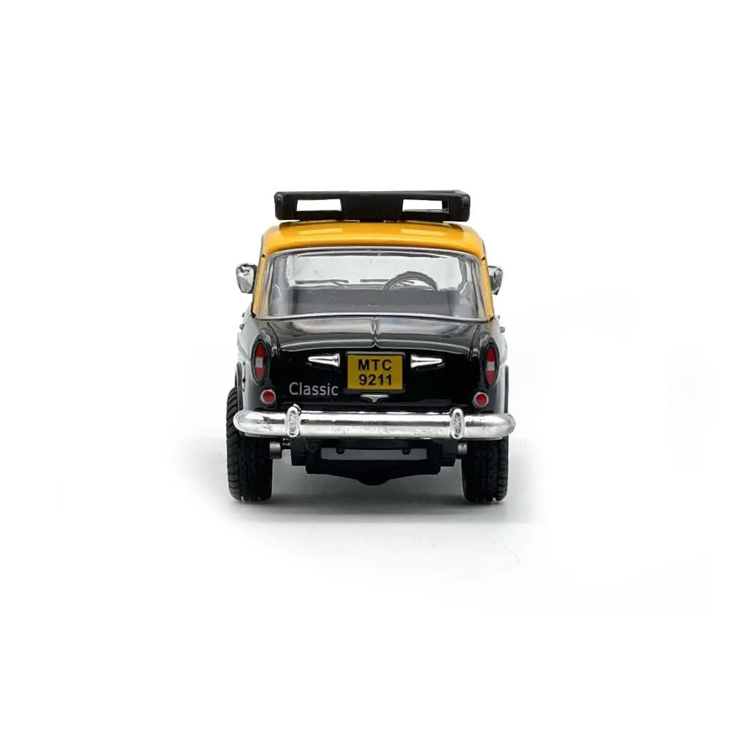 Amisha Gift Gallery Plastic Toys Bombay Ambassador Taxi car Toy, Pull Back Action, Excellent Body Graphics, Door openable Pack of 1, Color (Black Taxi Car)