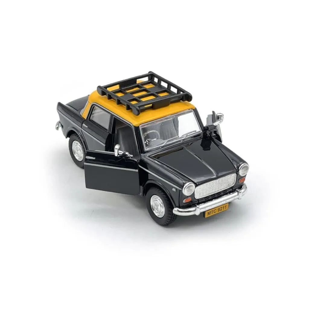 Amisha Gift Gallery Plastic Toys Bombay Ambassador Taxi car Toy, Pull Back Action, Excellent Body Graphics, Door openable Pack of 1, Color (Black Taxi Car)