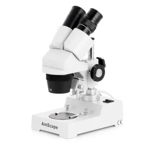 AmScope SE303 Series Compact Multi-Lens Binocular Stereo Microscope w/Angled Head, Metal Pillar Standard Top Lighting