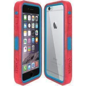 Amzer CRUSTA Rugged iPhone 6 Case Pale Red on Blue Shell With Tempered Glass