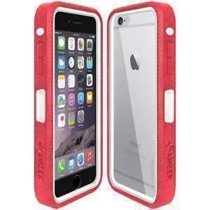 Amzer CRUSTA Rugged iPhone 6 Case Pale Red on White Shell With Tempered Glass