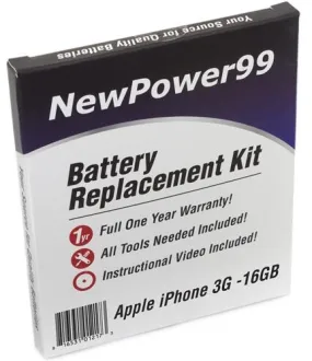 Apple iPhone 3G-16GB Battery Replacement Kit with Tools, Video Instructions and Extended Life Battery