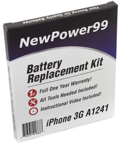 Apple iPhone 3G A1241 Battery Replacement Kit with Tools, Video Instructions and Extended Life Battery