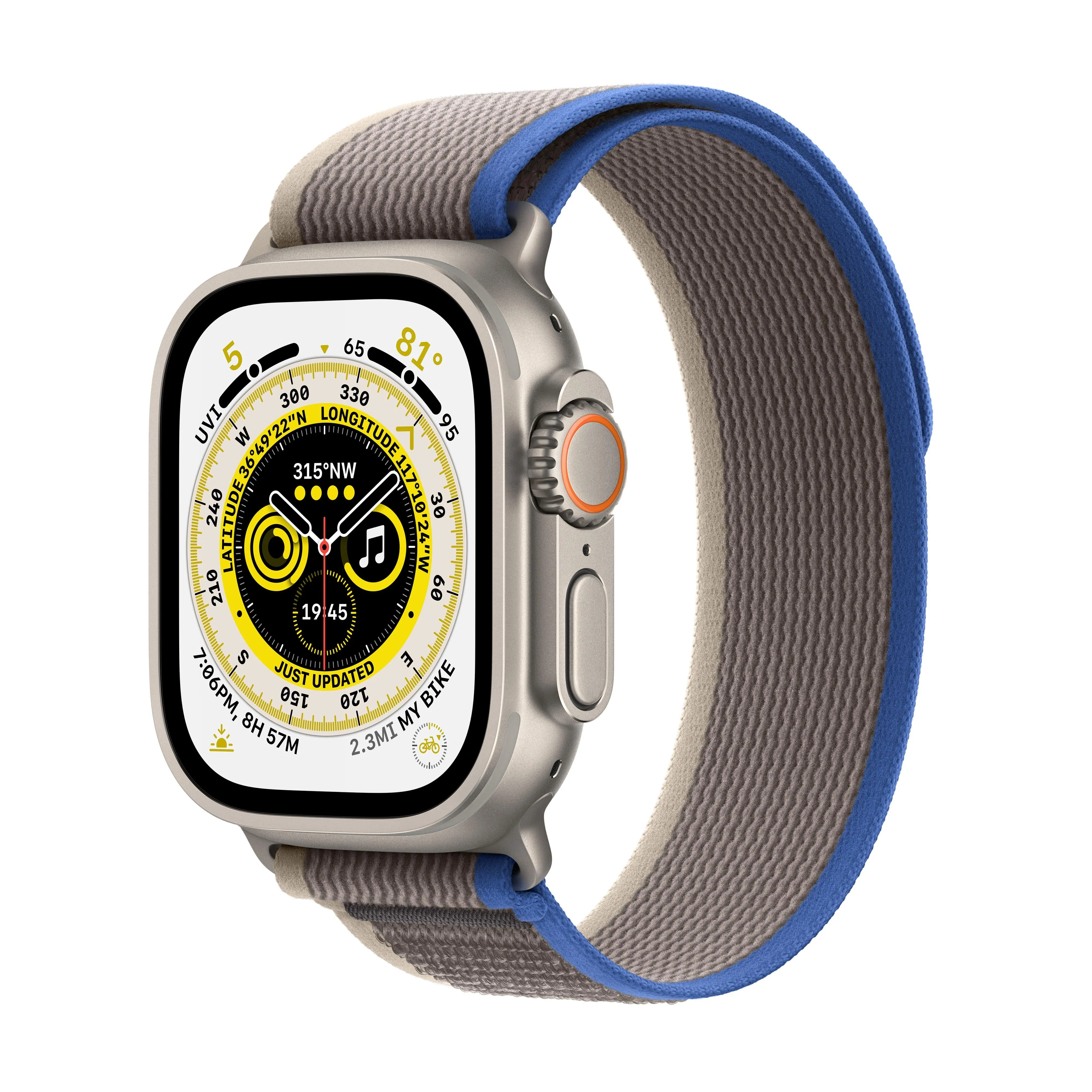 Apple Watch Ultra GPS   Cellular, 49mm Titanium Case with Blue/Gray Trail Loop - M/L