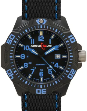 ArmourLite Caliber Series - Blue Accent - Nylon Strap - Tritium - Date - 200m