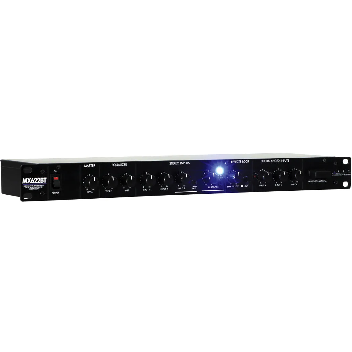 ART MX622BT 6-Channel Stereo Line Mixer w/ BT and Effects Loop, 1U Rack Mount