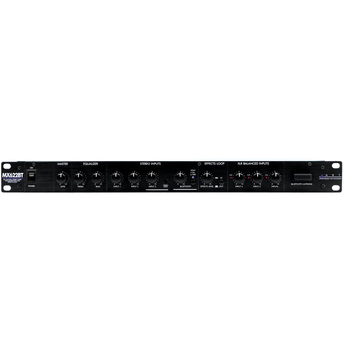 ART MX622BT 6-Channel Stereo Line Mixer w/ BT and Effects Loop, 1U Rack Mount