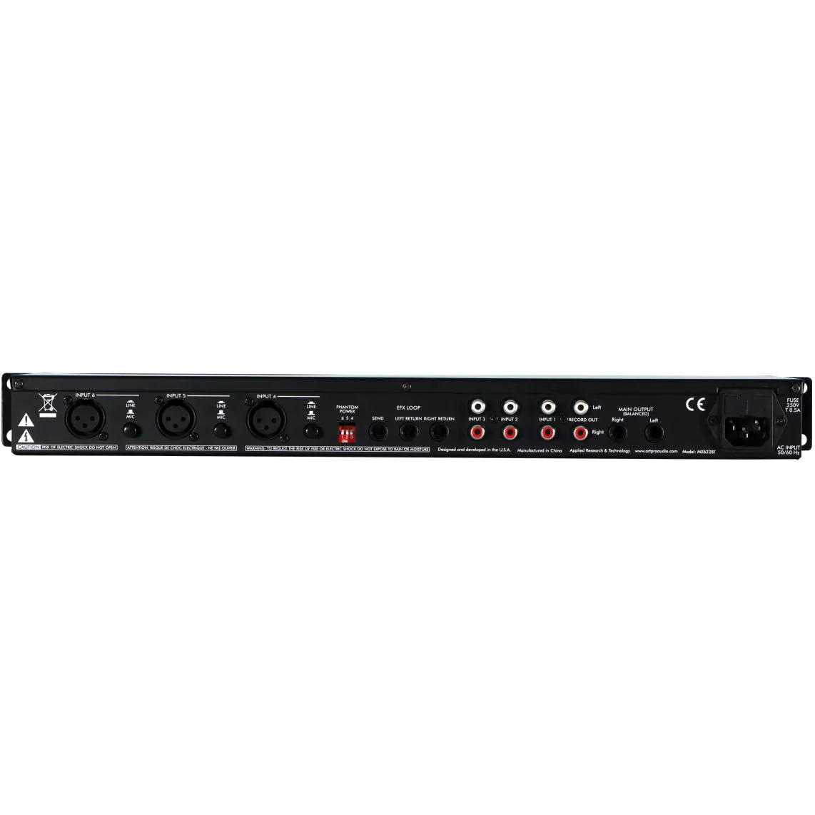 ART MX622BT 6-Channel Stereo Line Mixer w/ BT and Effects Loop, 1U Rack Mount