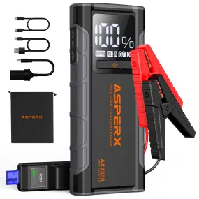 ASPERX AX4500 Jump Starter, 4500A Peak Car Jump Starter for Up to All Gas and 10.0L Diesel Engines, 12V Battery Starter with 4 Inch LCD Display, Lithium Battery Booster with Built-in LED Light