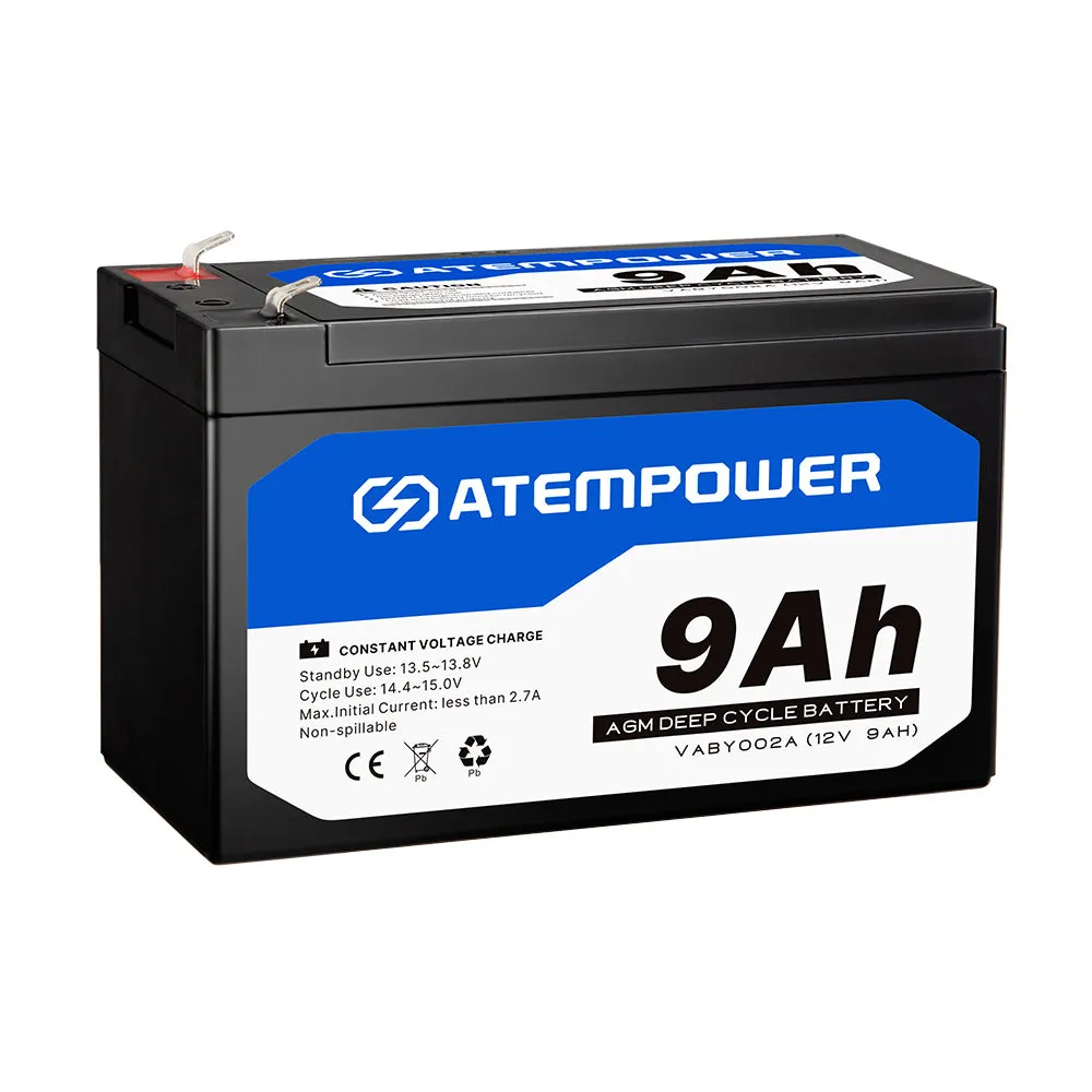 Atem Power 12V 9AH AGM Battery AMP Lead Acid SLA Deep Cycle Battery Dual Solar Power