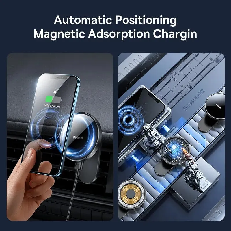 Baseus Magnetic Car Phone Holder Wireless Charger for Apple iPhone 14 13 12 11 Pro Max Wireless Charging Phone Holder Charger