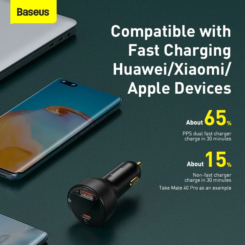 Baseus Supreme Digital Display PPS 100W Dual Quick Charger Car Charger   100W Cable (TZCCZX-01)