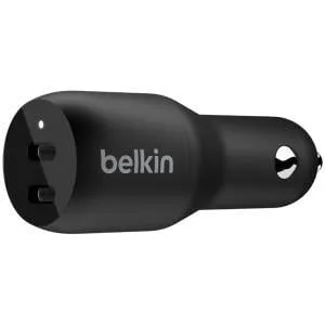 Belkin BoostCharge Dual USB-C Car Charger, 36W, 12V DC Input, 5V DC Output